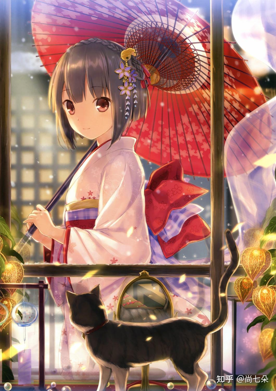 和服女孩美女与伞二次元漫画插画人物图片保存第十组