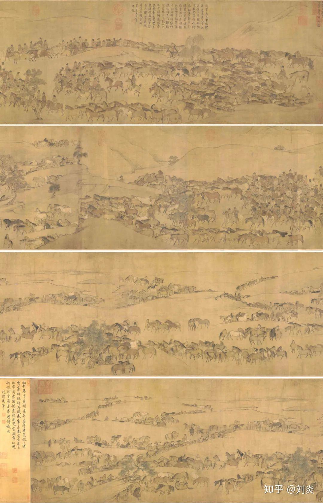 《临韦偃牧放图》   北宋 · 李公麟· 画中的马匹由简洁直接的线表现