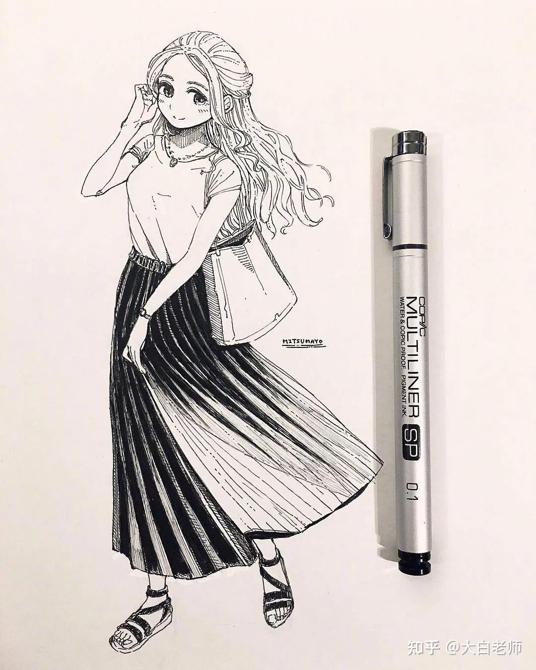 来欣赏一组来自日本的插画师 みつまよ的针管笔手绘动漫人物,非常棒的