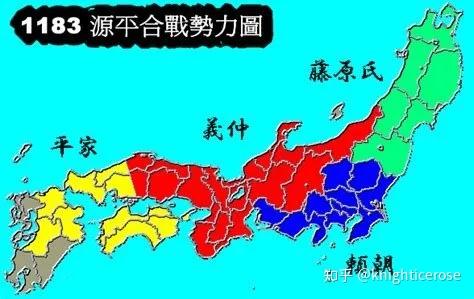 平家以后,整个日本一共分为四块区域,分别由源赖朝,木曾义仲,藤原家族