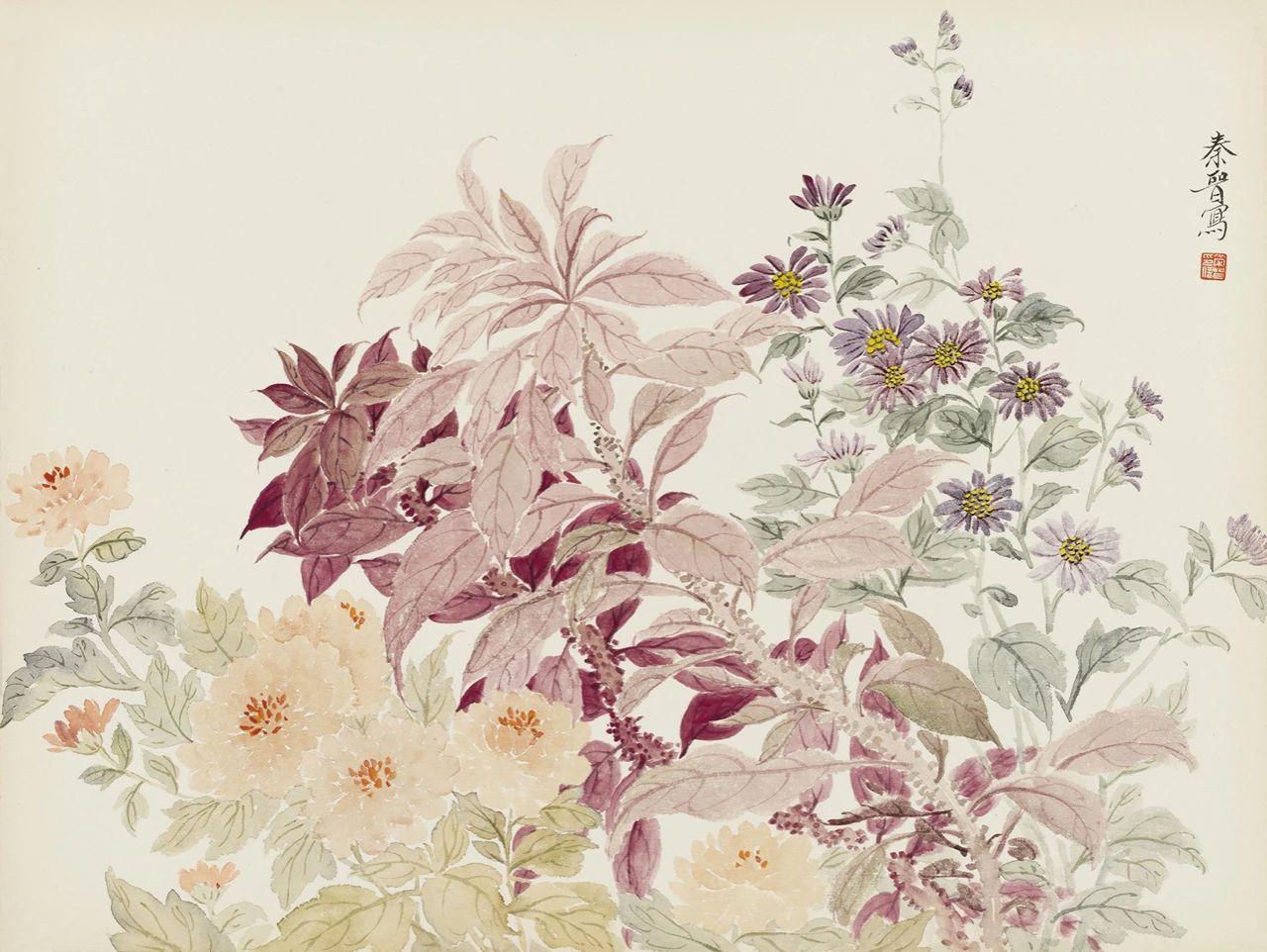 津门网用没骨法绘制花卉这极其考验画家对笔墨色彩的把控