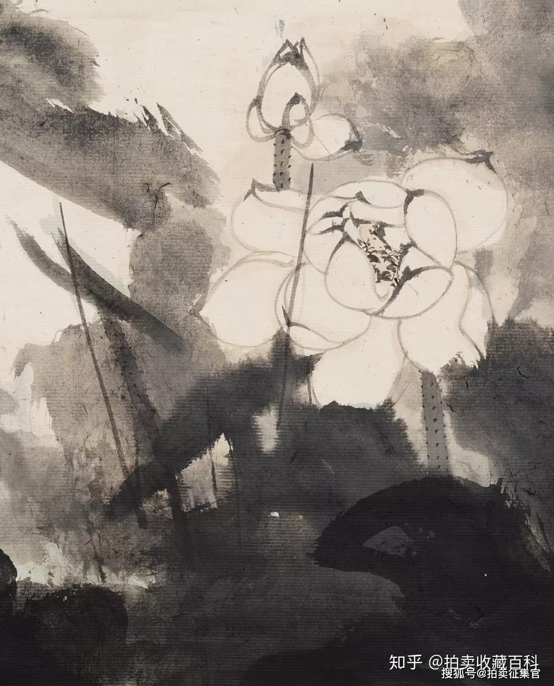 张大千 玉殿清荷图 (局部)《玉殿清荷图》以竖幅形式,表现风过荷塘