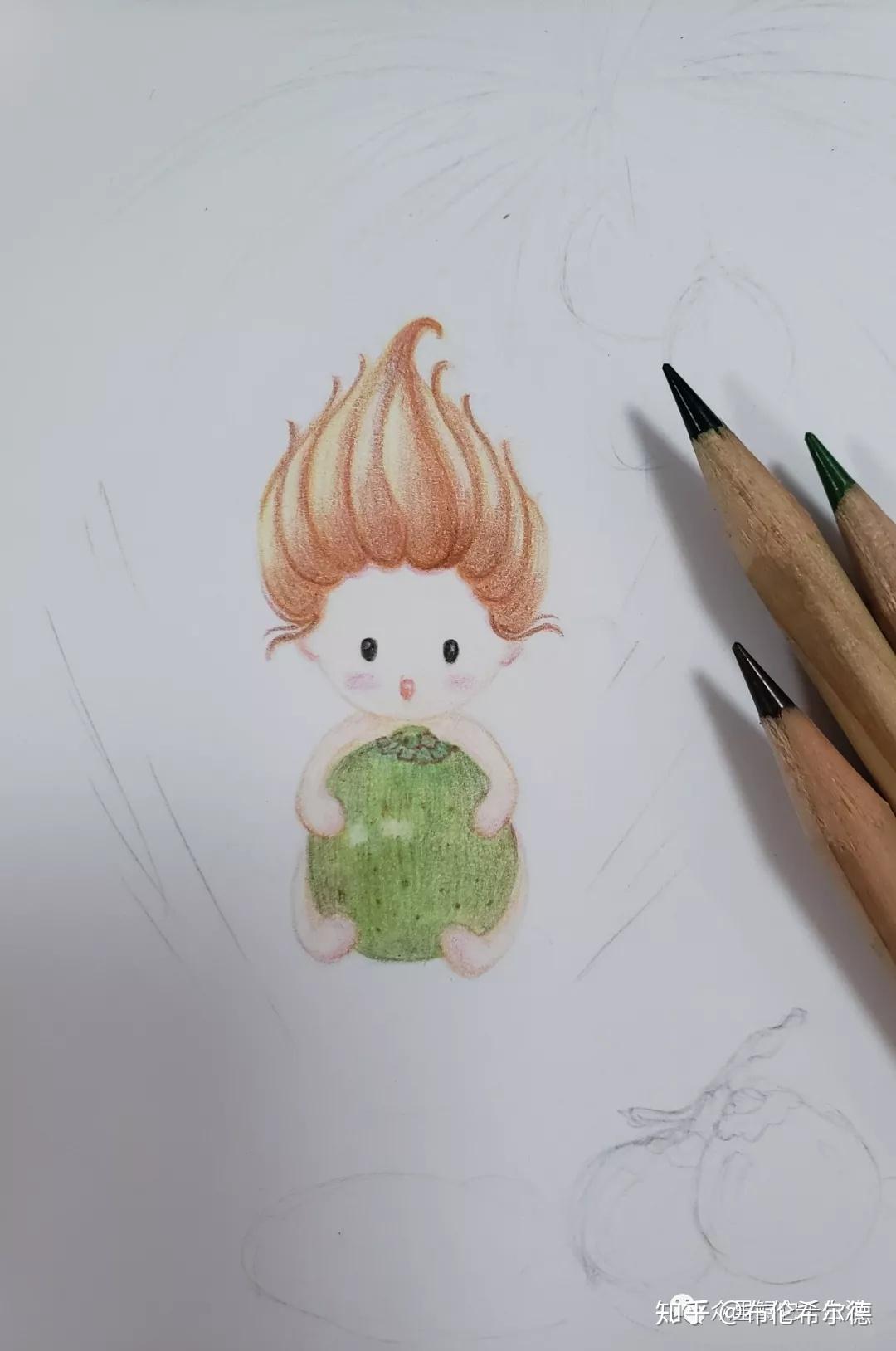 彩铅插画椰子宝宝