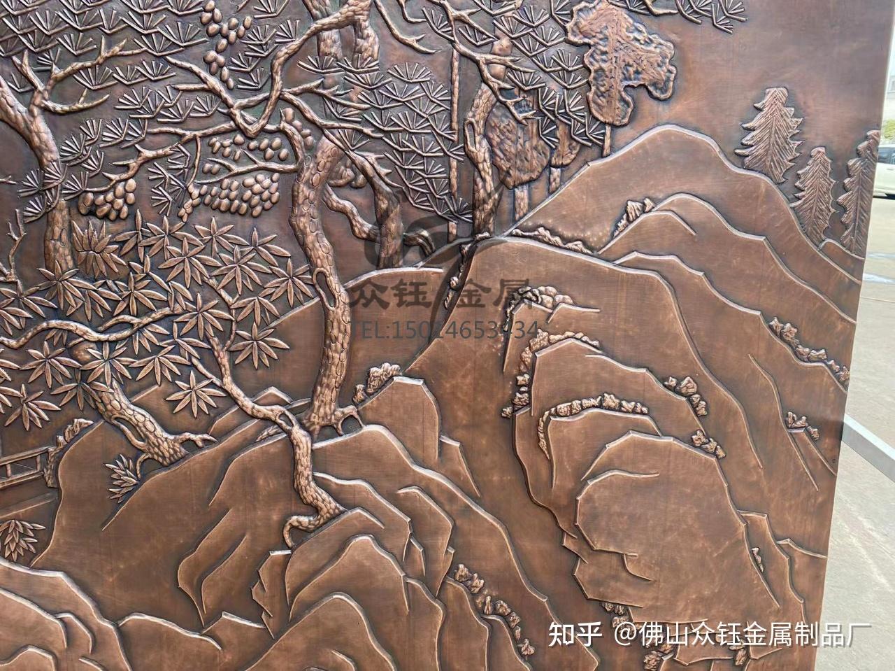 纯手工锻打紫铜浮雕壁画风土人情山水人物背景墙