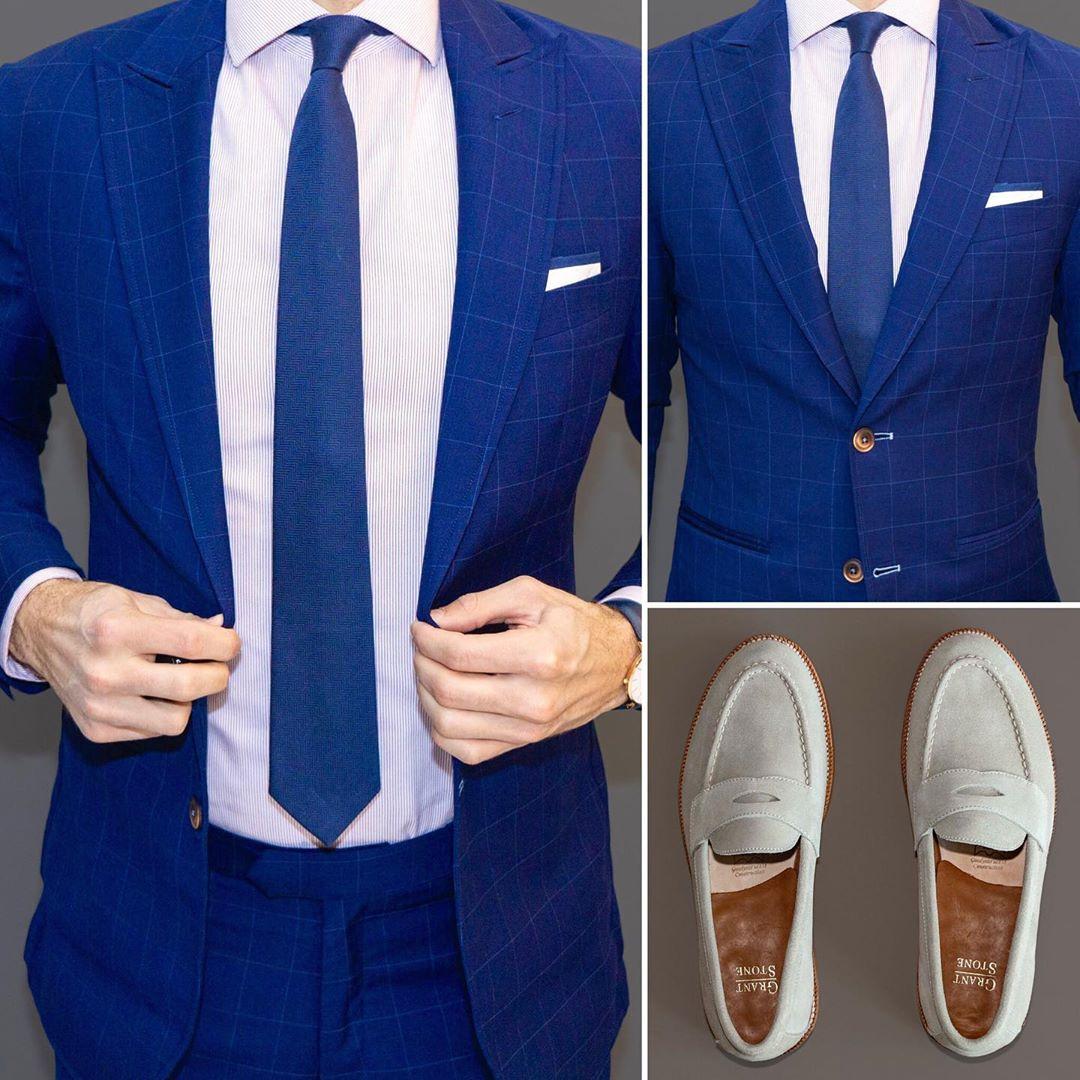时髦又不失绅士气质的蓝色西装和衬衫的几种搭配!