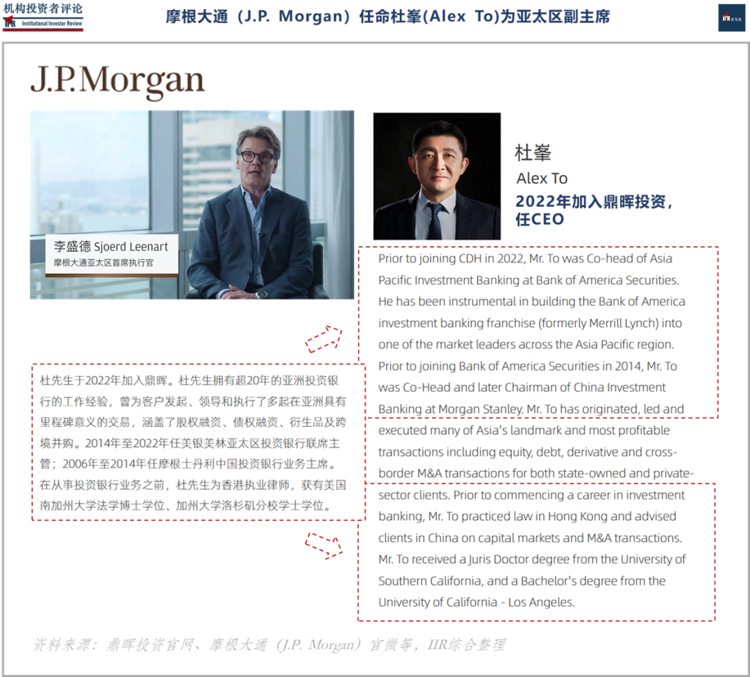 225年「摩根大通」亚太区扩张, 新挖「鼎晖投资」前CEO「杜峯」| IIR · 人事间- 知乎