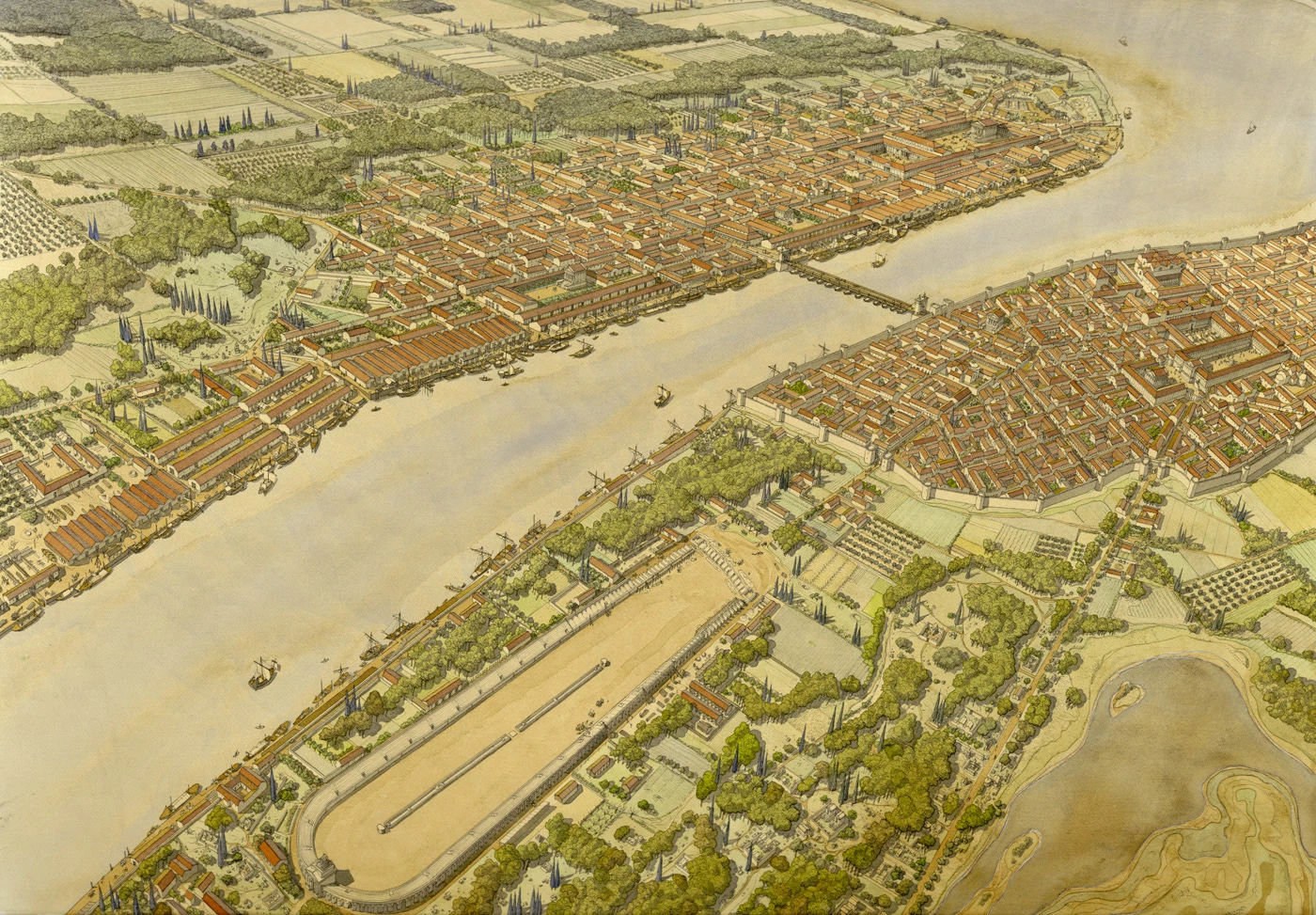 鸟瞰古文明空中视角下的世界古城