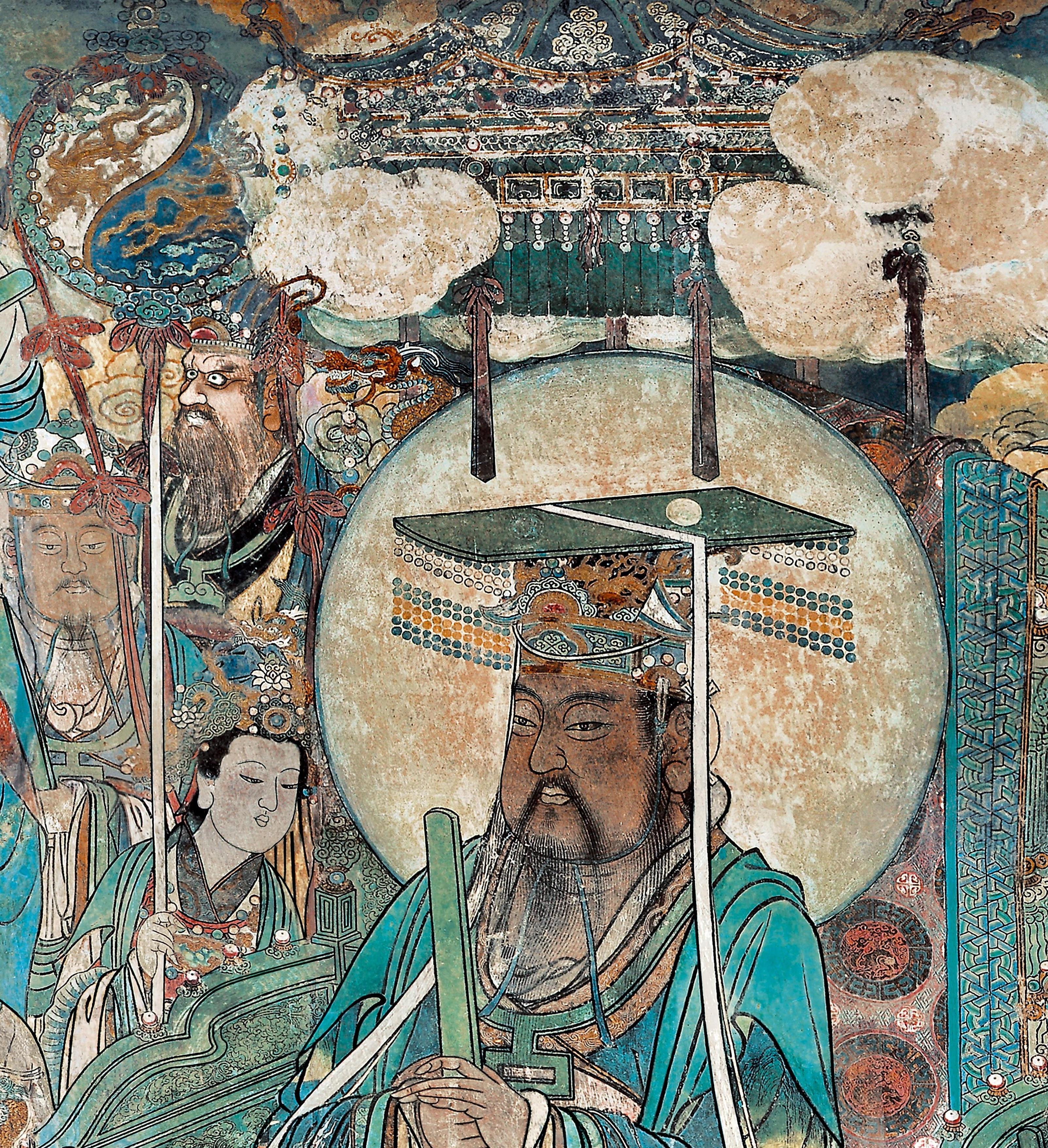 山西永乐宫三清殿-元代壁画《朝元图》:290位神仙,浩荡朝拜道祖,满壁风生星起(2)玉皇大帝【高清超大图】 - 知乎