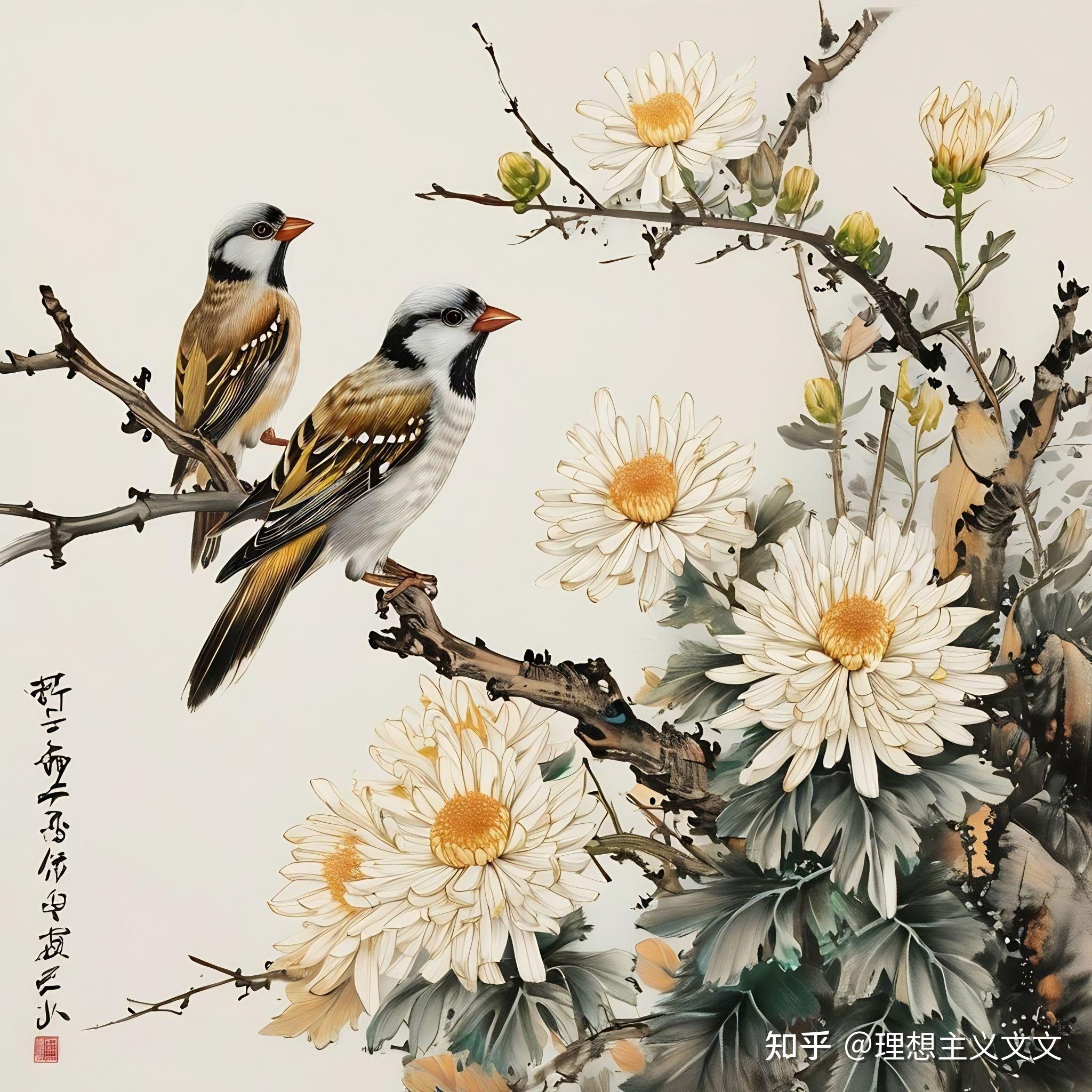 传统工笔画"花鸟图"意象的ai生成