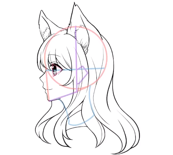 在三角形的最左边这条竖线就是眼睛的朝向,眼珠所在的地方,在画的时候