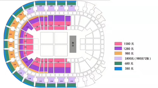 今年張信哲巡迴演唱會廣州場的座位圖如上,最貴的價位是1580,但和舞臺