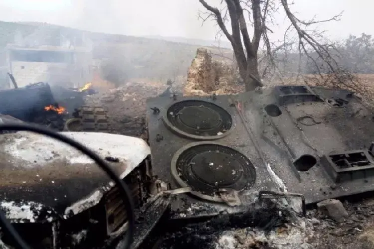 被击毁殉爆的豹二坦克残骸