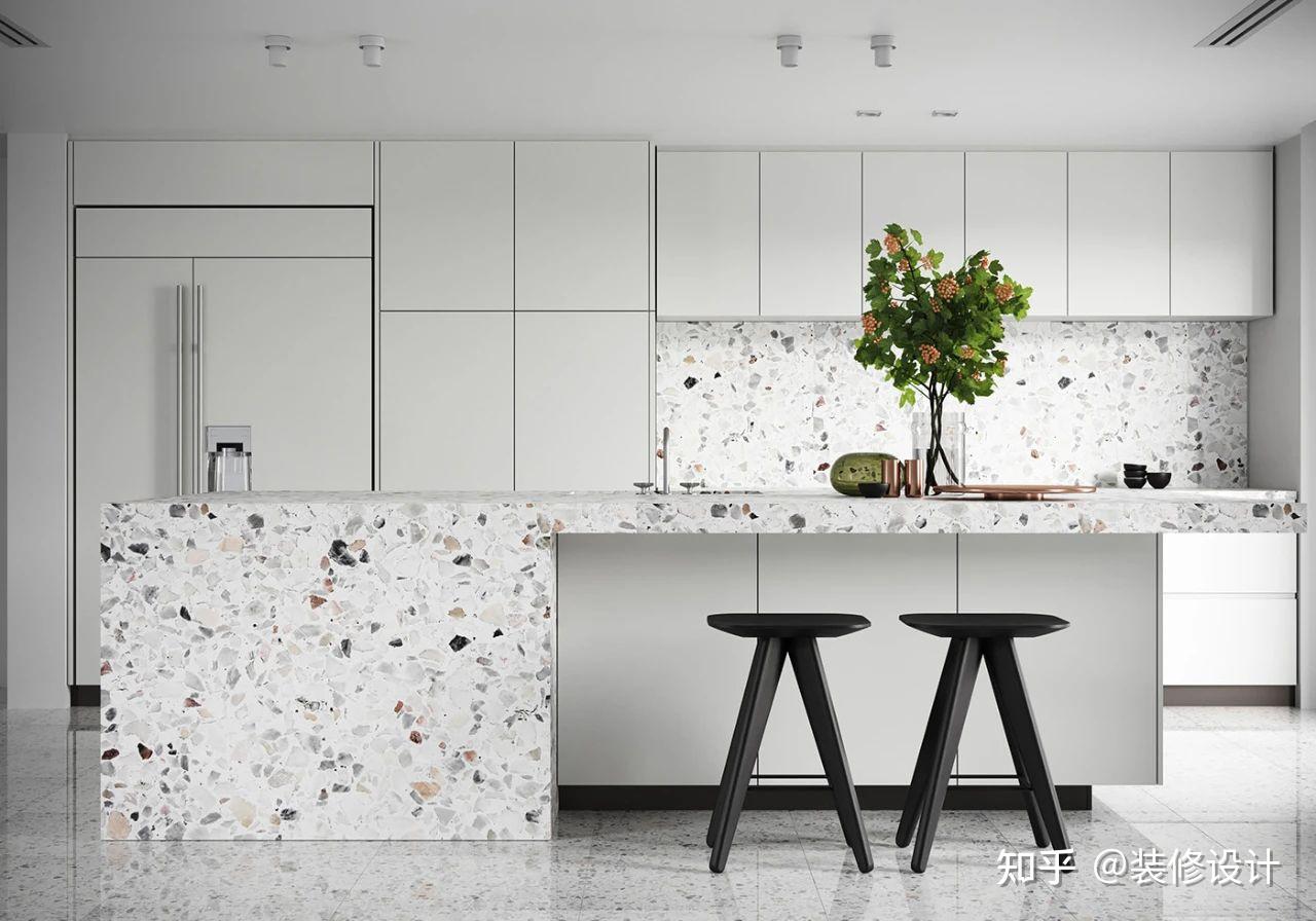 因为水磨石材质洁净度高,其常用于厨房台面.