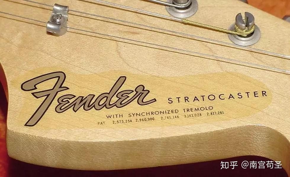 1966年生产的fender stratocaster琴头logo,带有五个专利授权号上面5