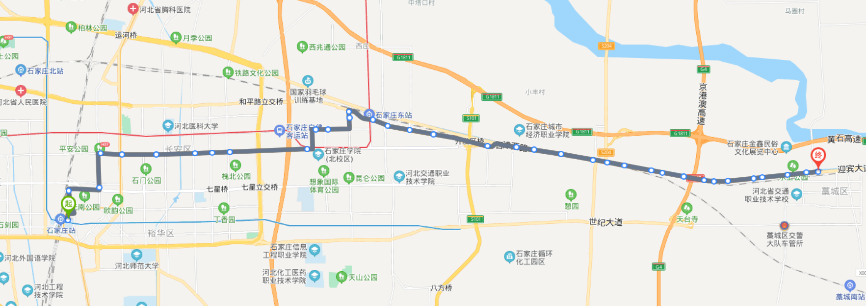 河北石家莊火車東站途經公交車路線乘坐點及其運行時間