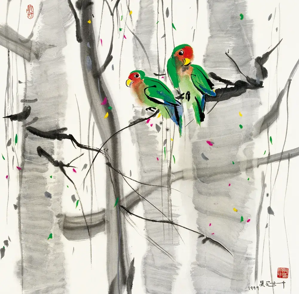 吴冠中《小鸟天堂》曾轰动一阵的《鹦鹉天堂》便是其中之一.