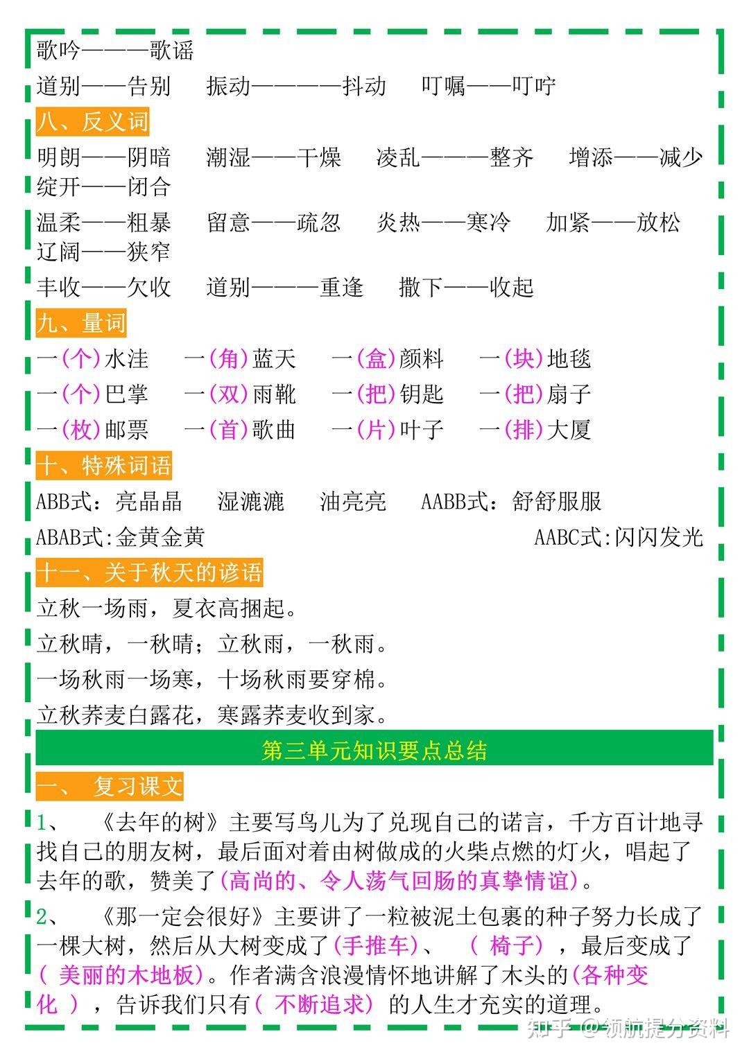 部编版语文三年级上册单元知识要点总结 - 知乎