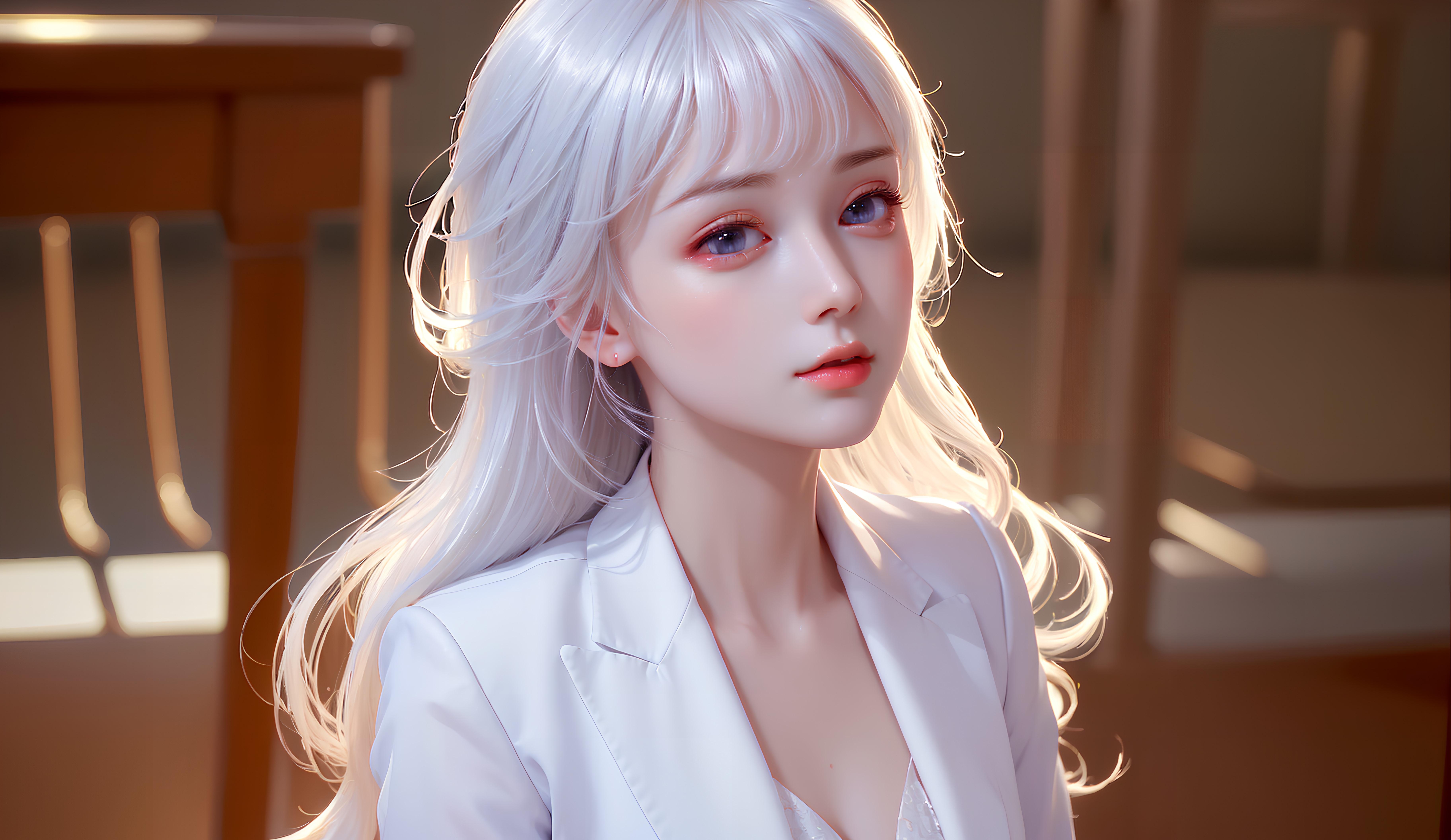 横屏-白发龙女画模型游戏动漫二次元角色手机高清壁纸cg美术插画素材