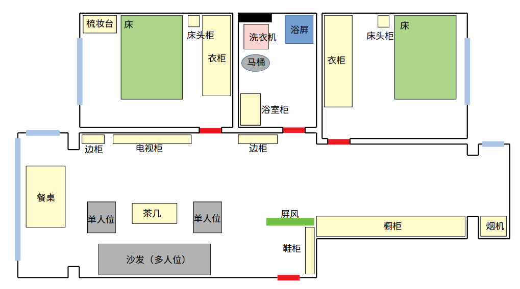 实际的家具布置图在我家的软装修过程中,主要有以下失败的教训:1