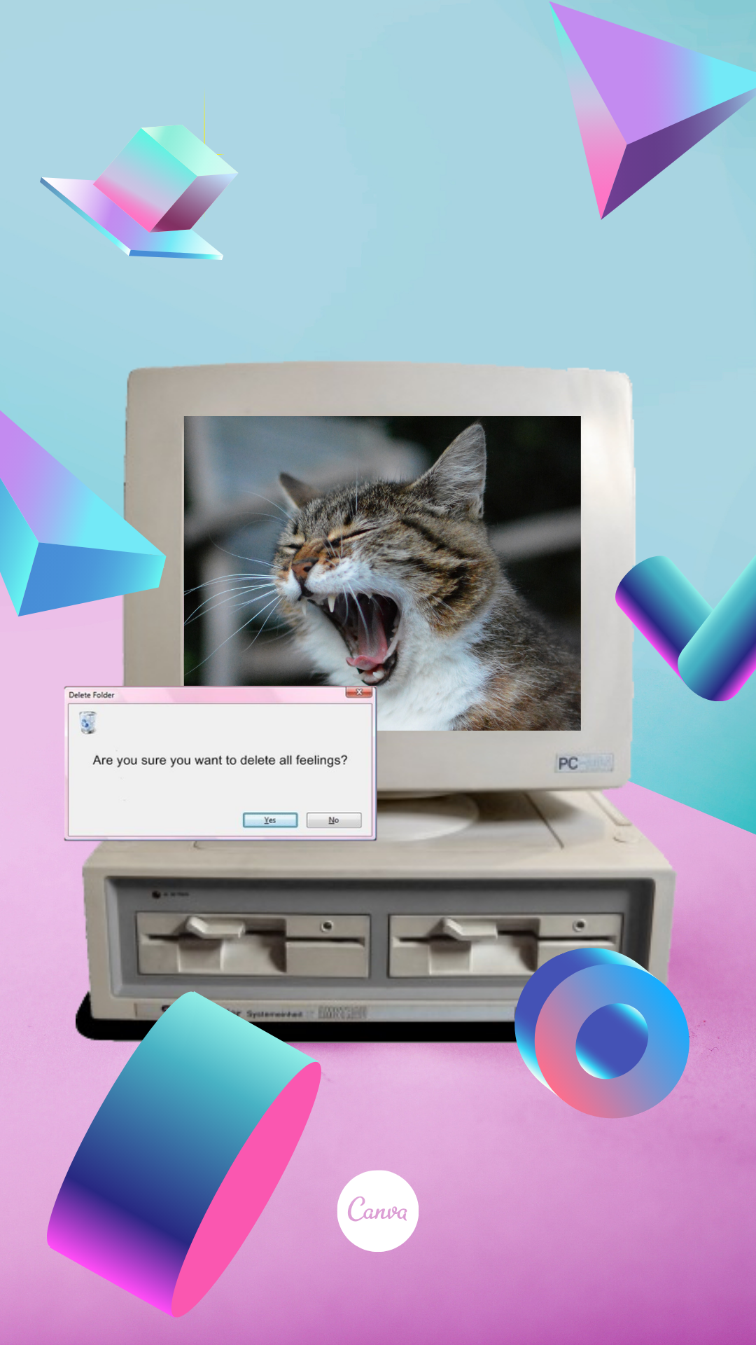 古早的windows系统界面,各种电脑失真图标组成了wins风的蒸气波艺术