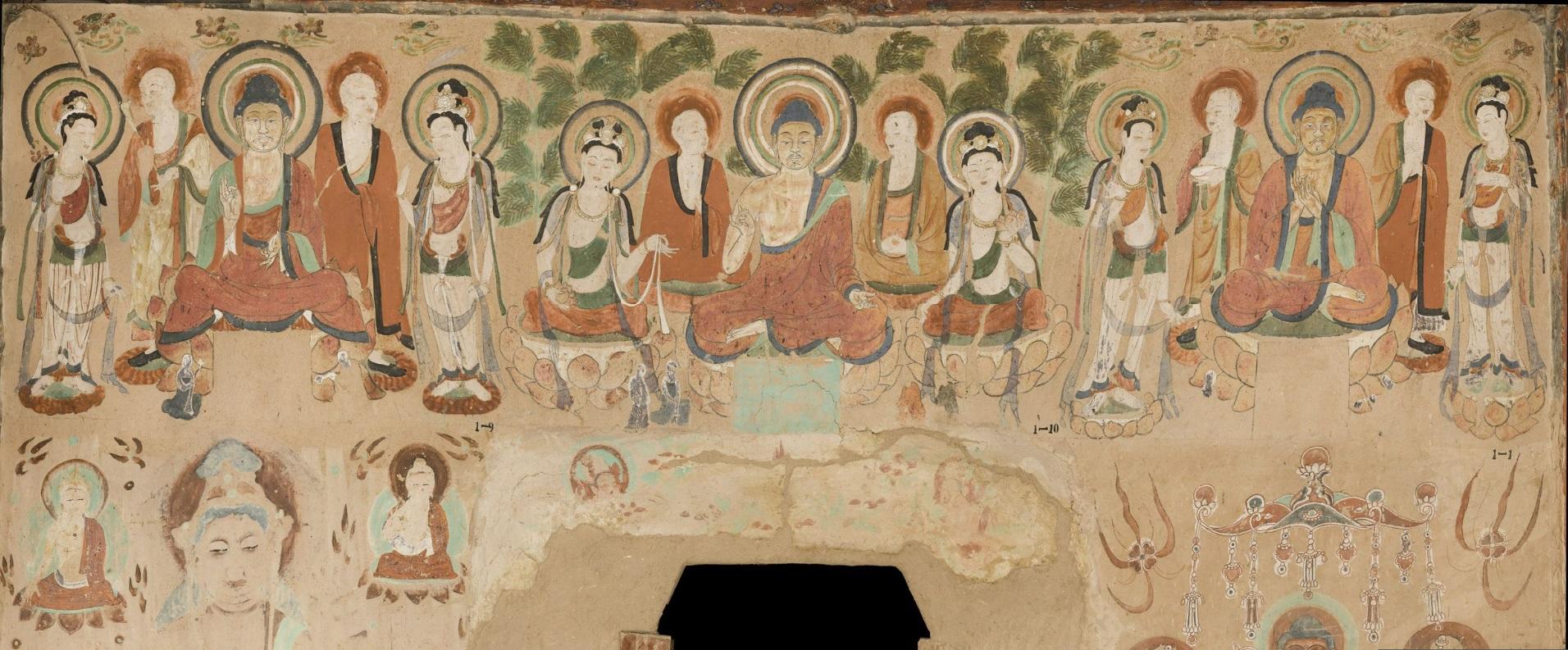 神游千年大美敦煌初唐322窟西龛彩塑配壁画飞天热烈南北壁千佛簇拥