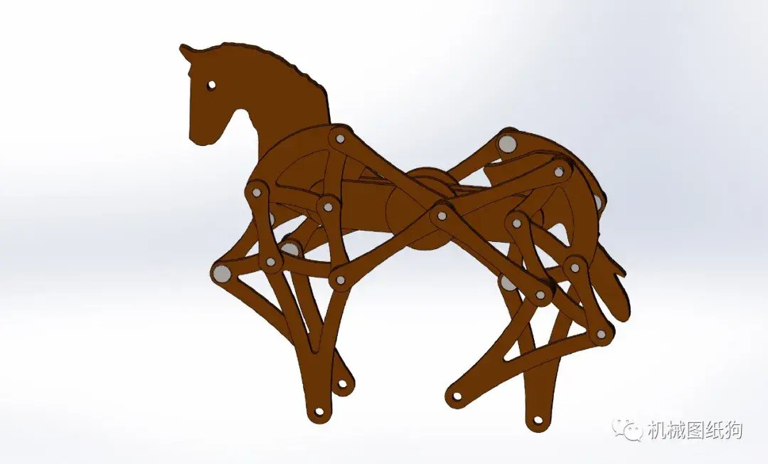 精巧机构jansen结构行走的马模型3d图纸solidworks设计附step