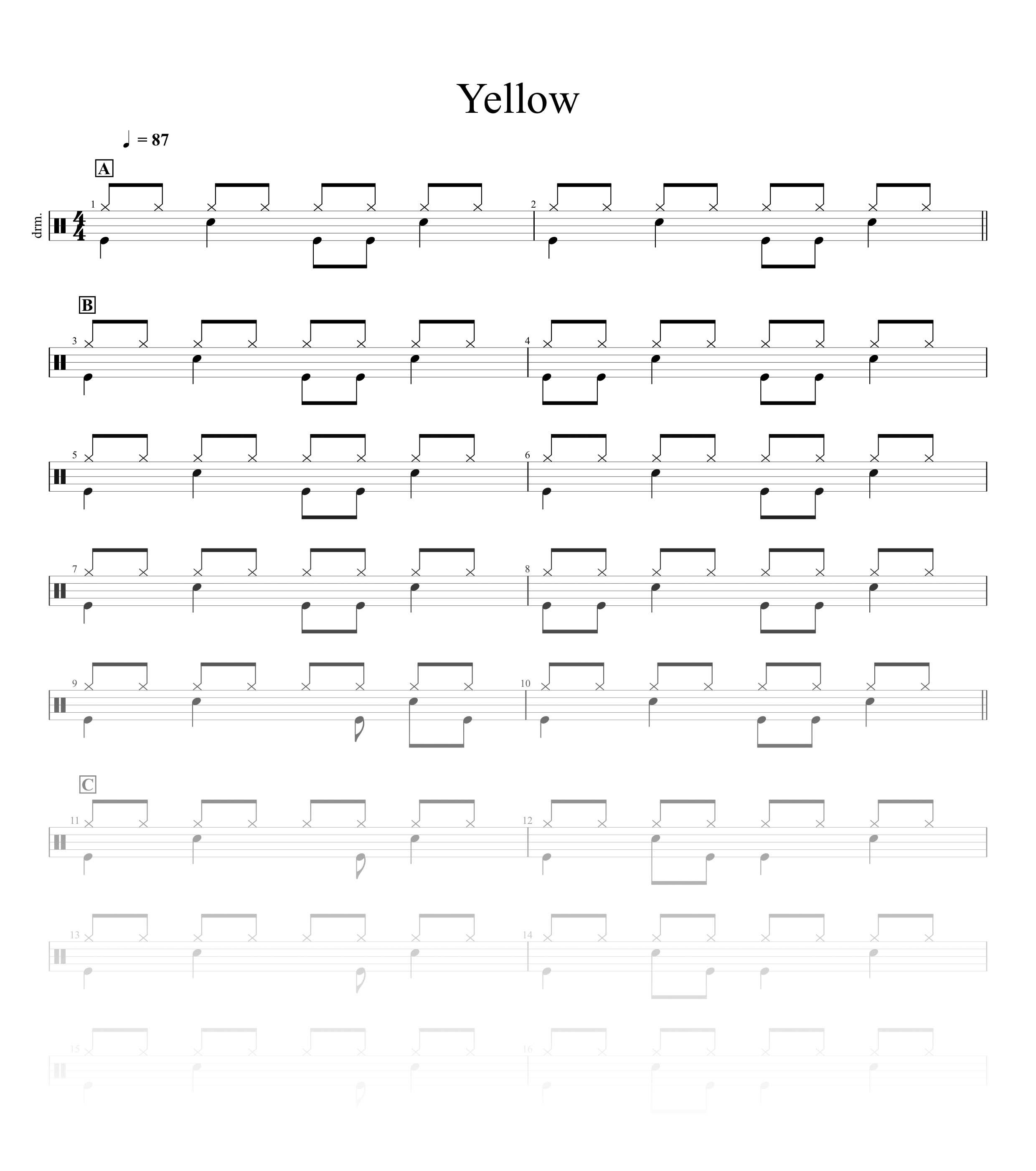 yellow架子鼓谱完整版图片