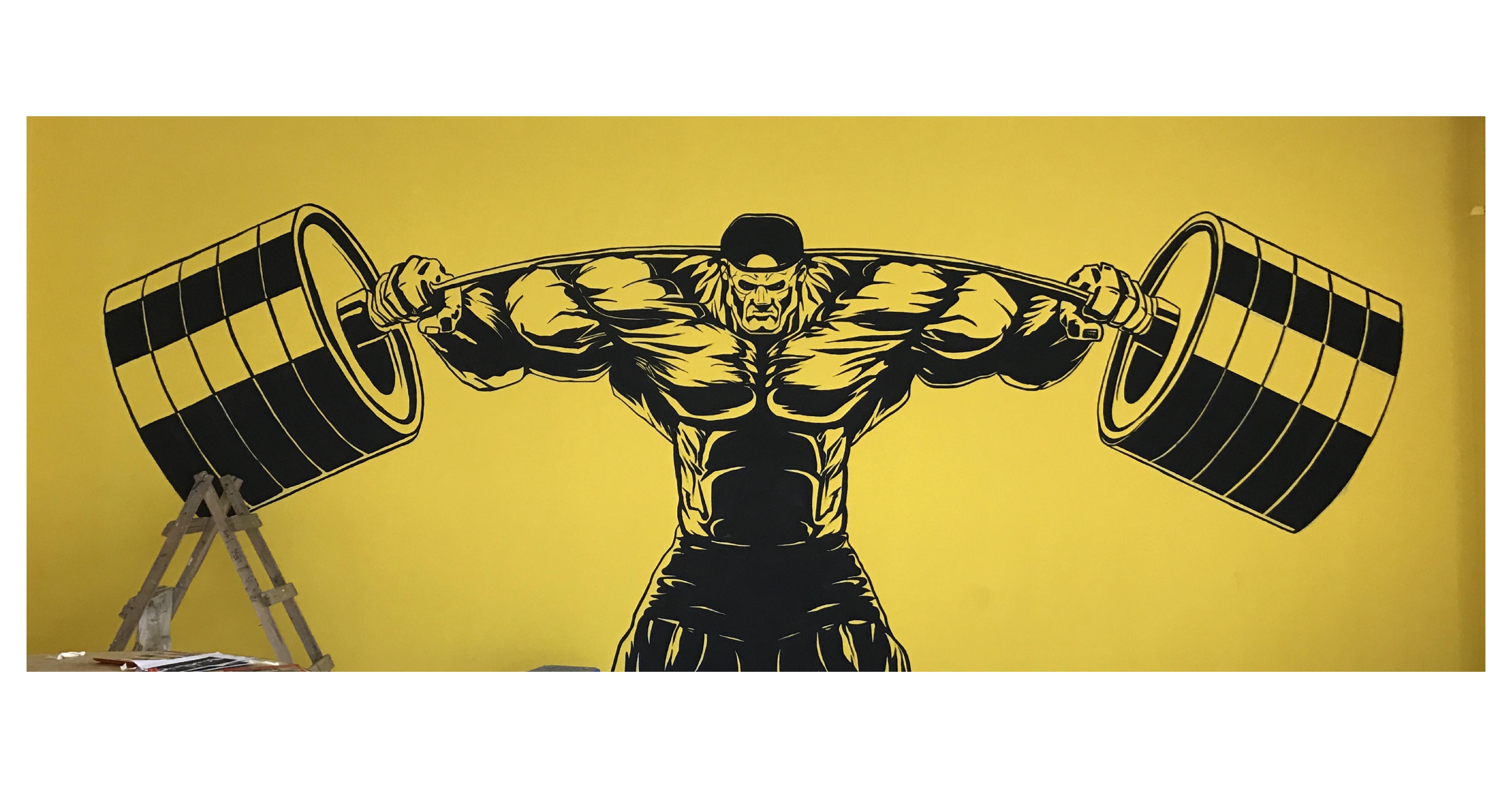 健身房网吧创意彩绘文化墙和谐号宣传墙以上墙绘作品均出自于胡来网