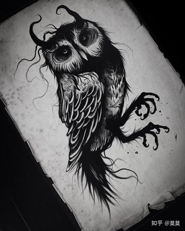 一组黑灰纹身手稿略恐怖