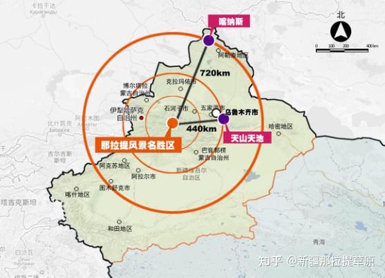 从新疆旅游地图上的分布情况来看,可以说那拉提景区是处于新疆旅游