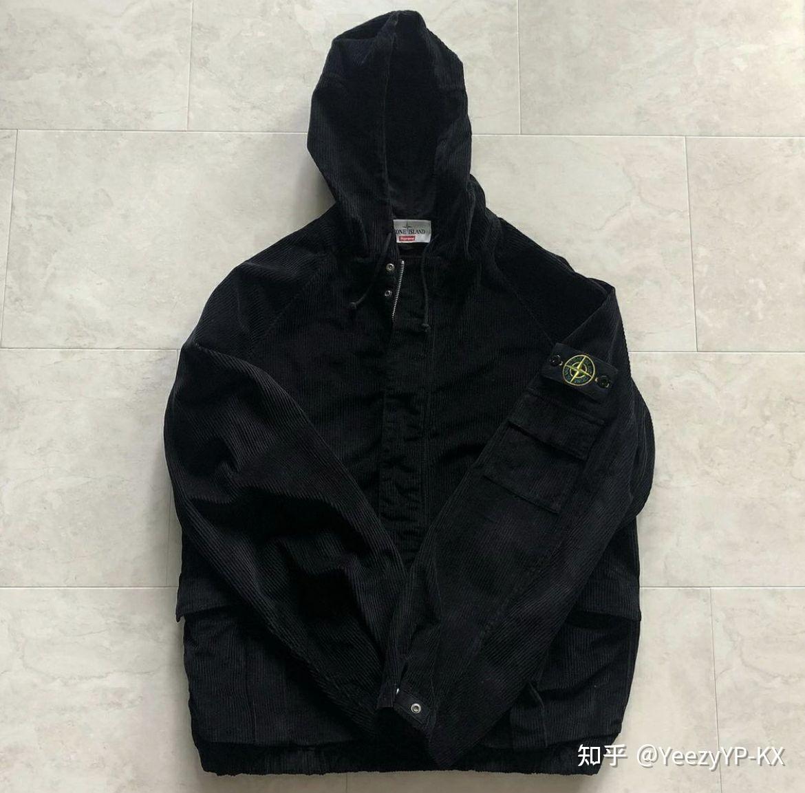 supfw20xstoneisland联名款石头岛灯芯绒连帽夹克外套男女同款黑色