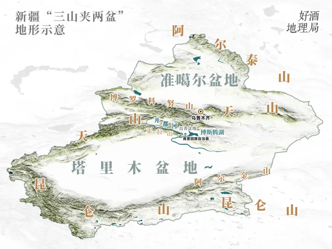 新疆地图三山夹两盆图片
