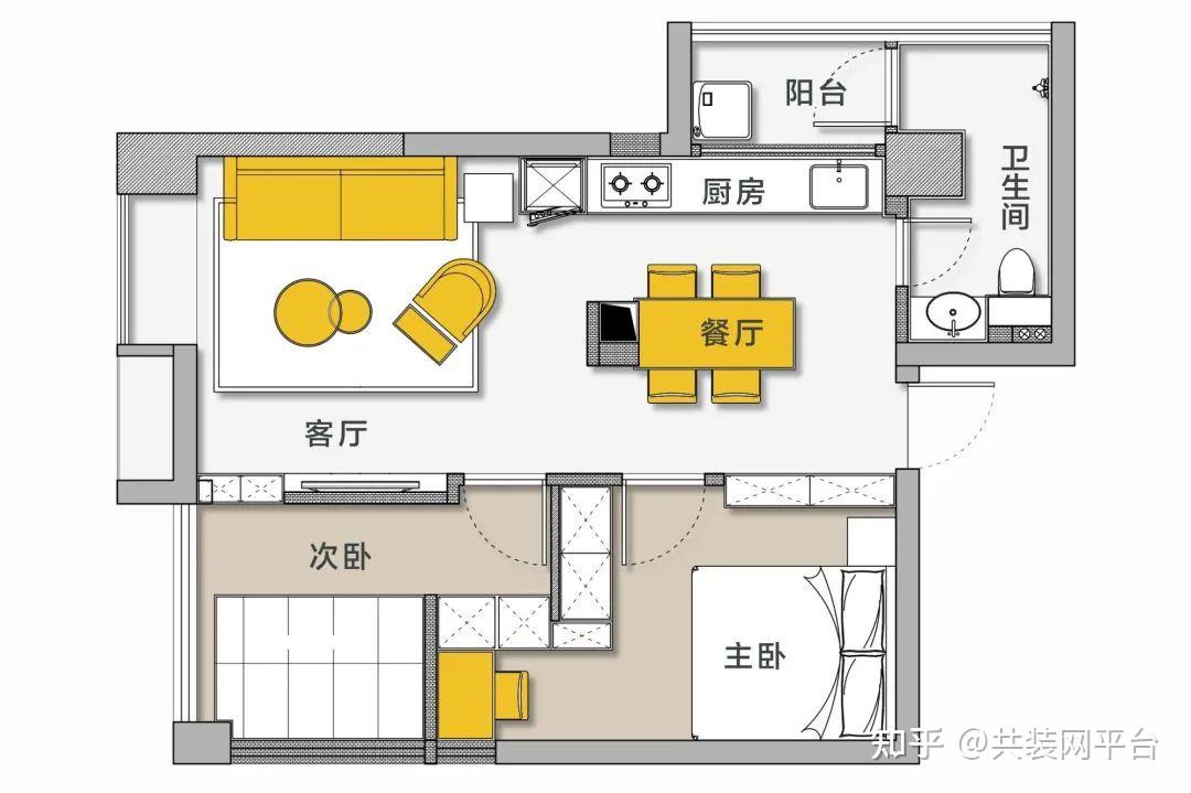 60㎡简约风小两居装修,堪称教科书级的改造 - 知乎