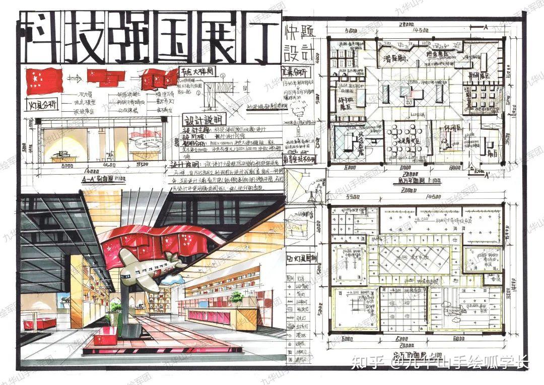 室内设计考研专题展示空间快题设计分析主题展厅合肥九华山手绘考研