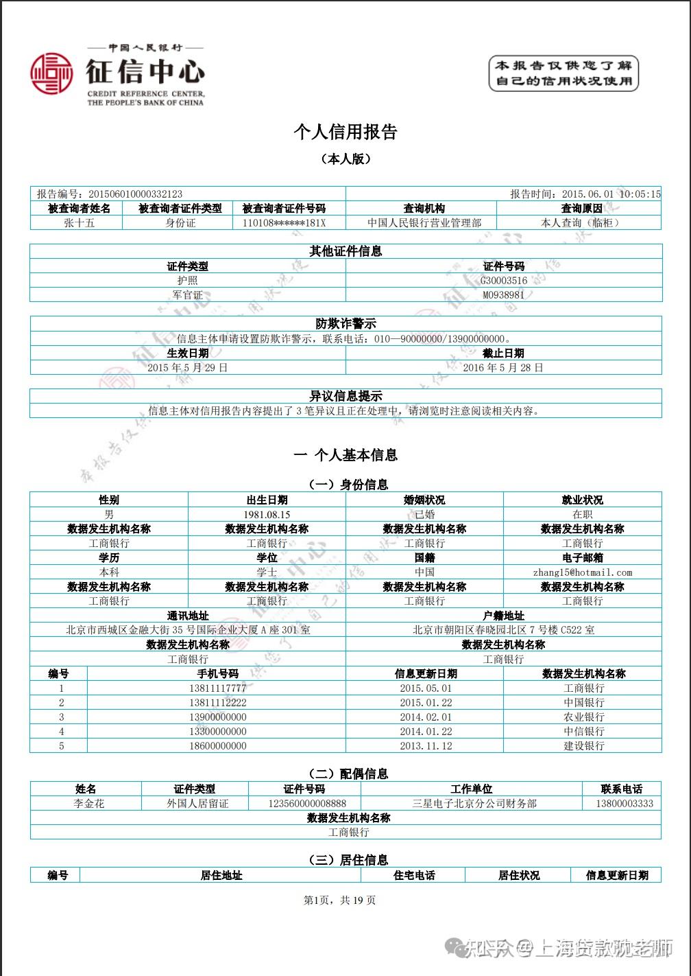 个人征信报告内容样本图片