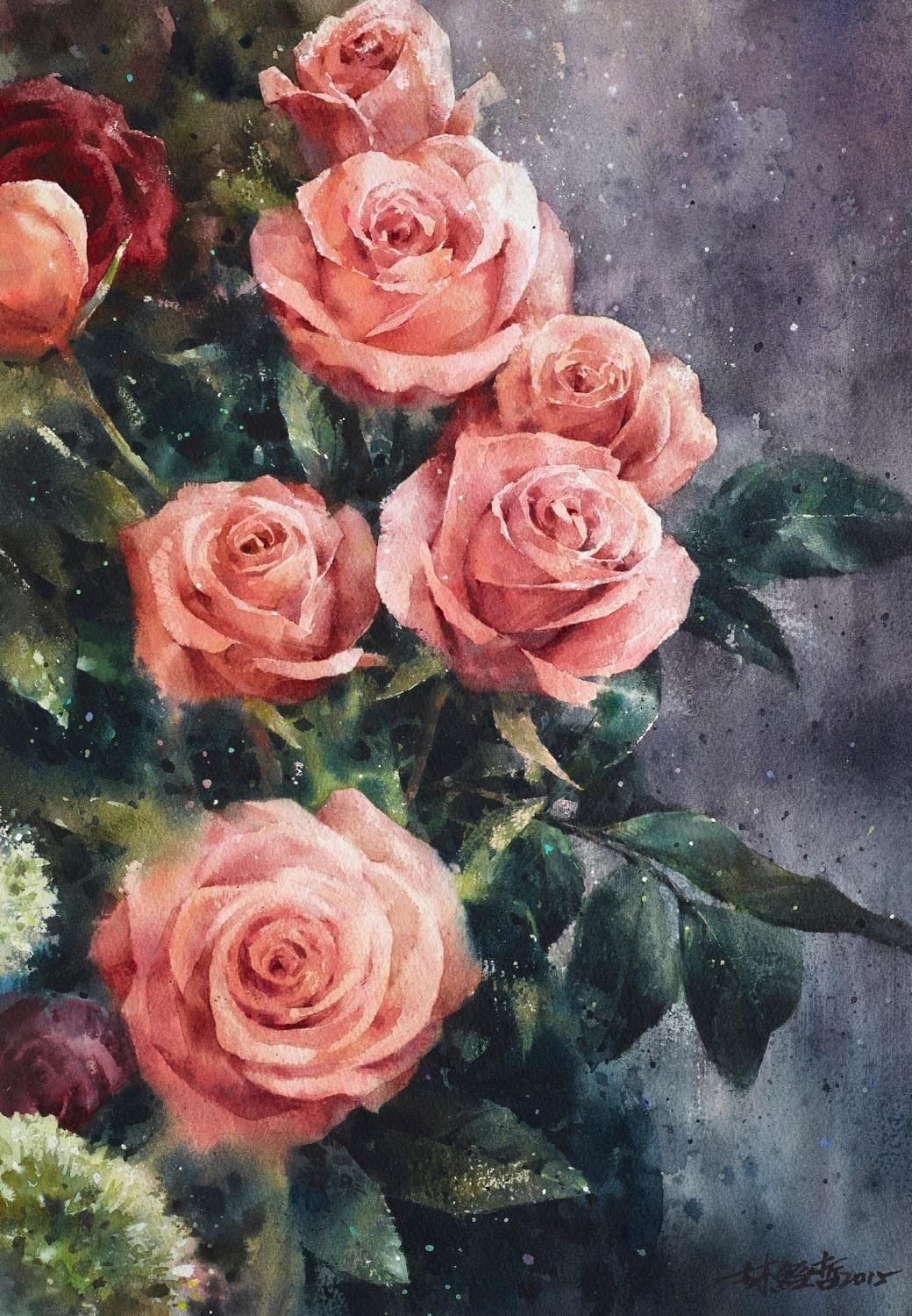 围观神仙画画看看大师是如何画水彩花卉