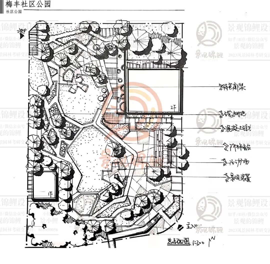 案例分析:今日案例为一个小尺度社区公园,主要有一个硬质活动广场,两