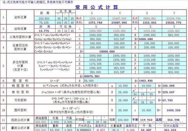 25个常用公式计算表 7套施工测量计算表 全自动计算 测量无压力 高程测量表的计算公式 桃丽网