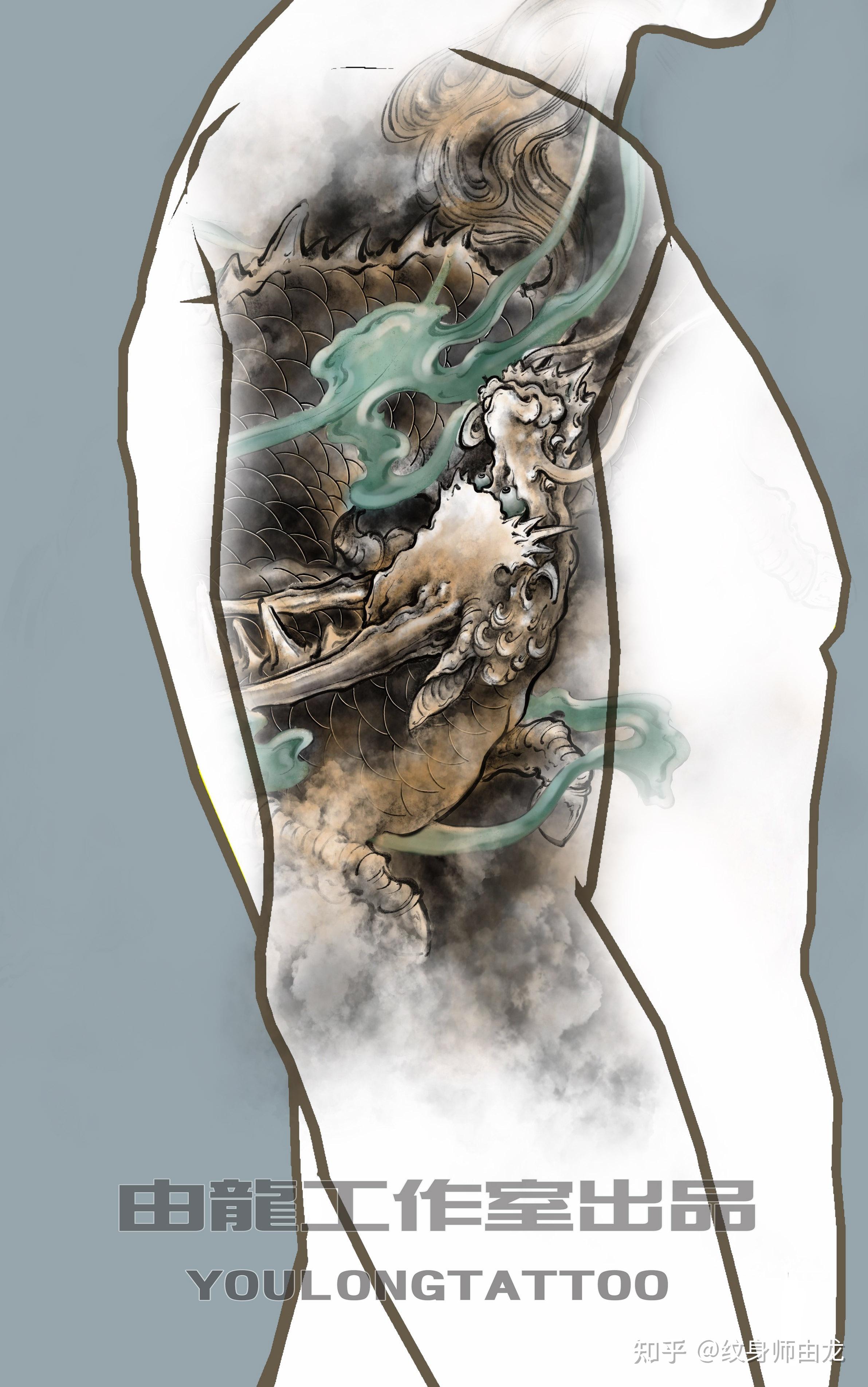 以纹身的方式呈现传统神兽麒麟--花臂麒麟纹身设计_沪上由龙-站酷ZCOOL