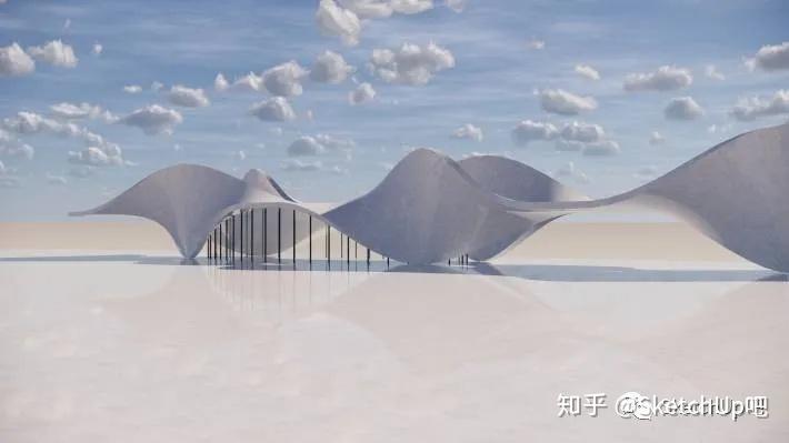 混凝土飘带建筑的sketchup建模思路