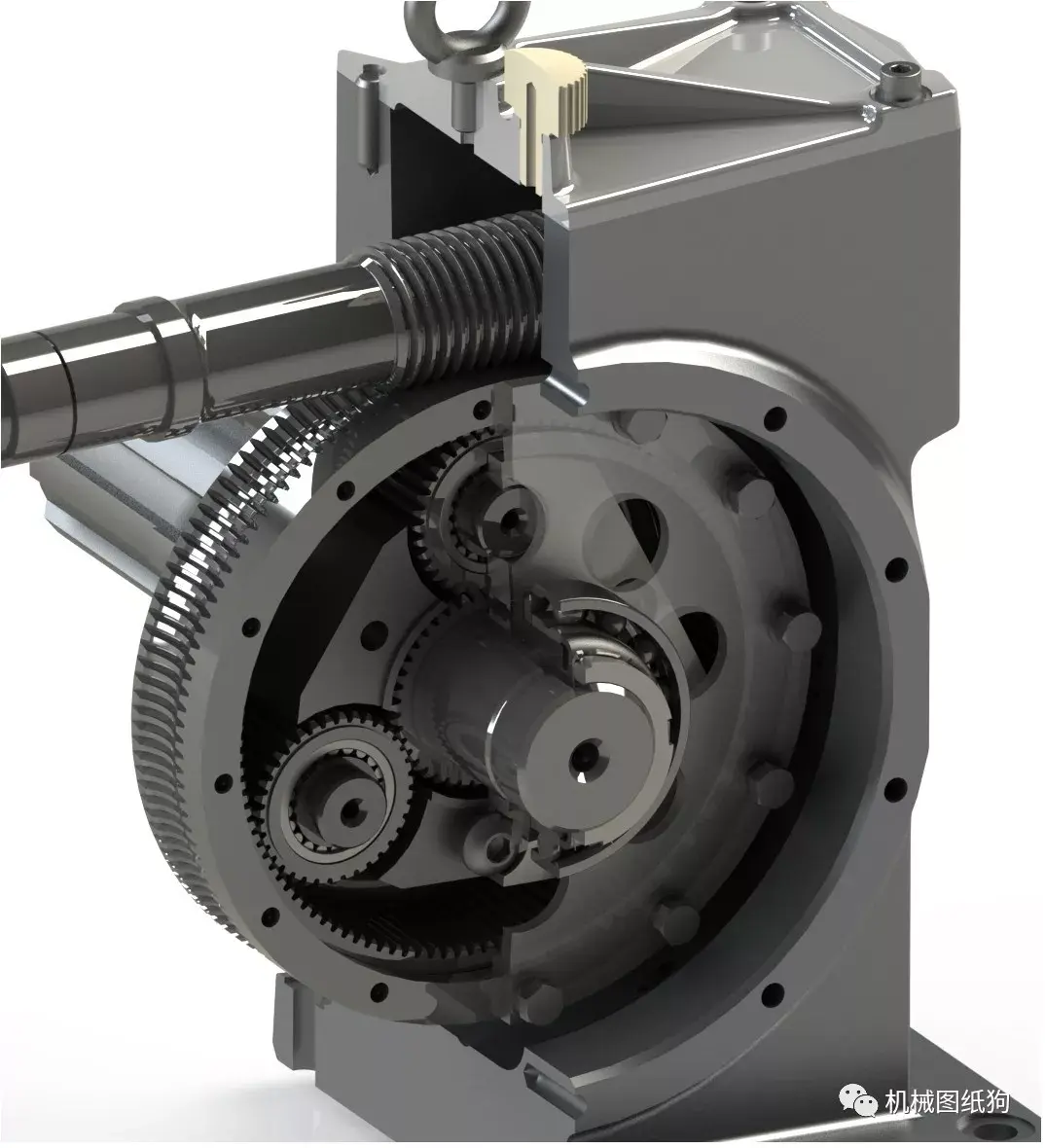 【差减变速器】蜗杆行星齿轮箱3d数模图纸 step格式