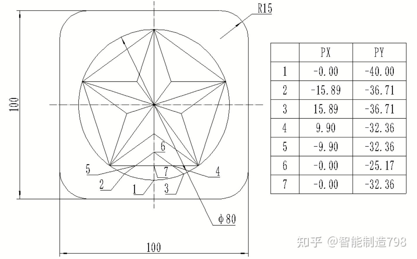 fanuc数控铣床编程实例36 立体五角星凸模的宏程序铣削