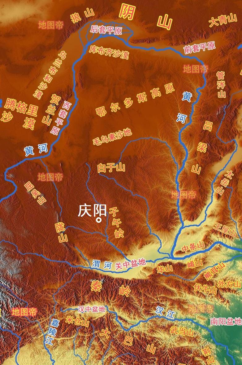 陇山山脉地形图图片