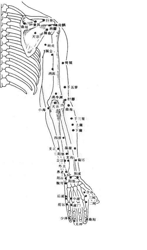手臂不能抬高梳头→三焦经手臂不能往后抬高→小肠经