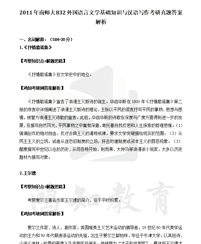 2026南京师范大学英语语言文学|外应考研资料【2005-2023年南师大243二外法语621综合英语816外国语言文学基础知识与汉语写作真题 ...
