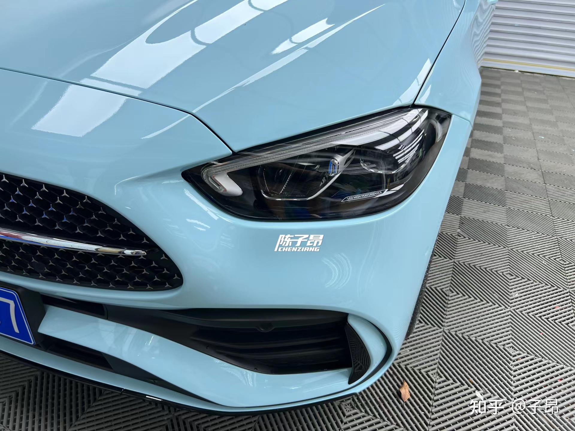 奔驰新c贴冰川蓝改色膜,太好看了叭!
