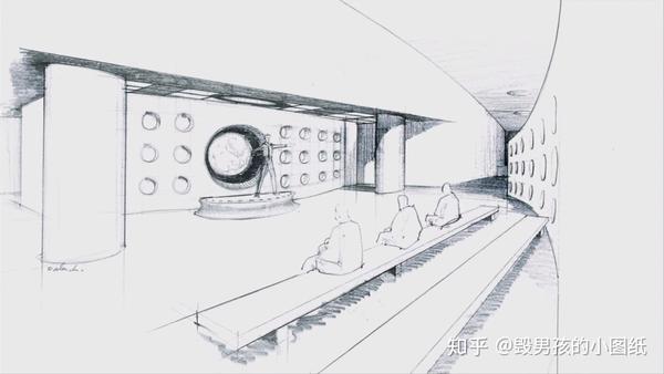 摄影棚中室内场景的早期设计草图(该演讲场景在后期中被减掉了)