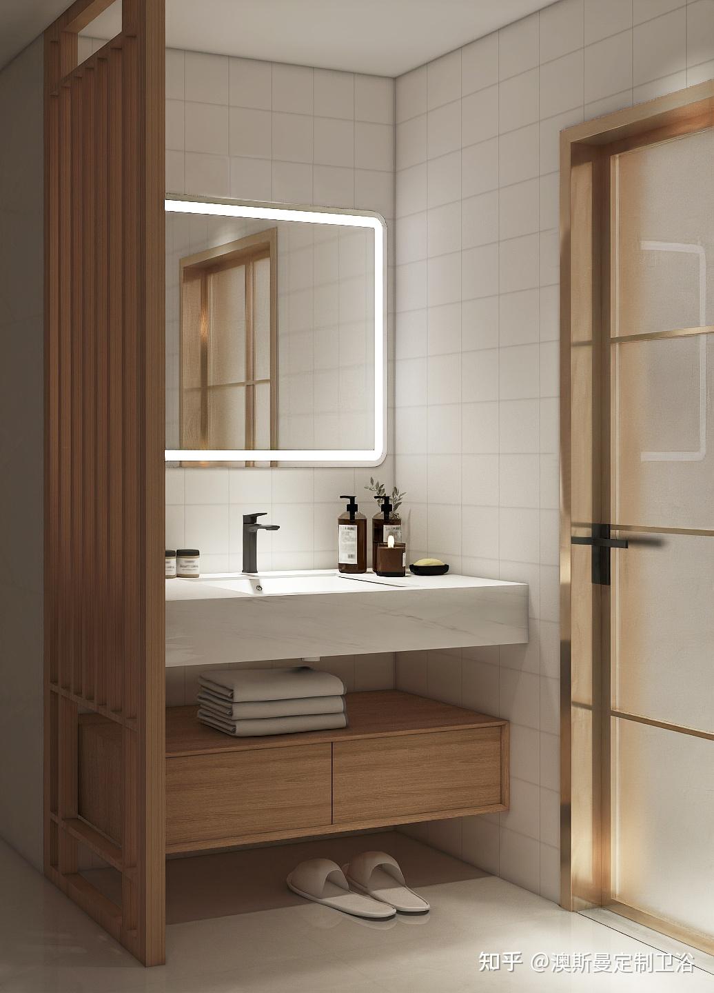 半开放式无滤镜的原木风卫生间装修