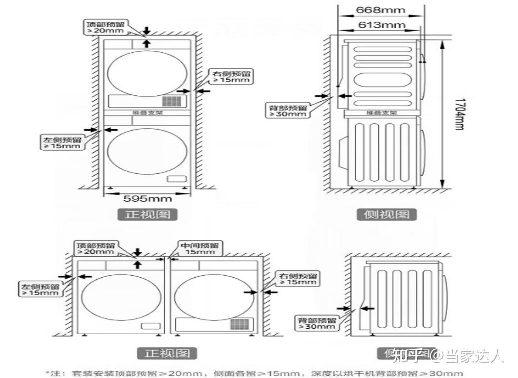 滚筒洗衣机预留尺寸图片