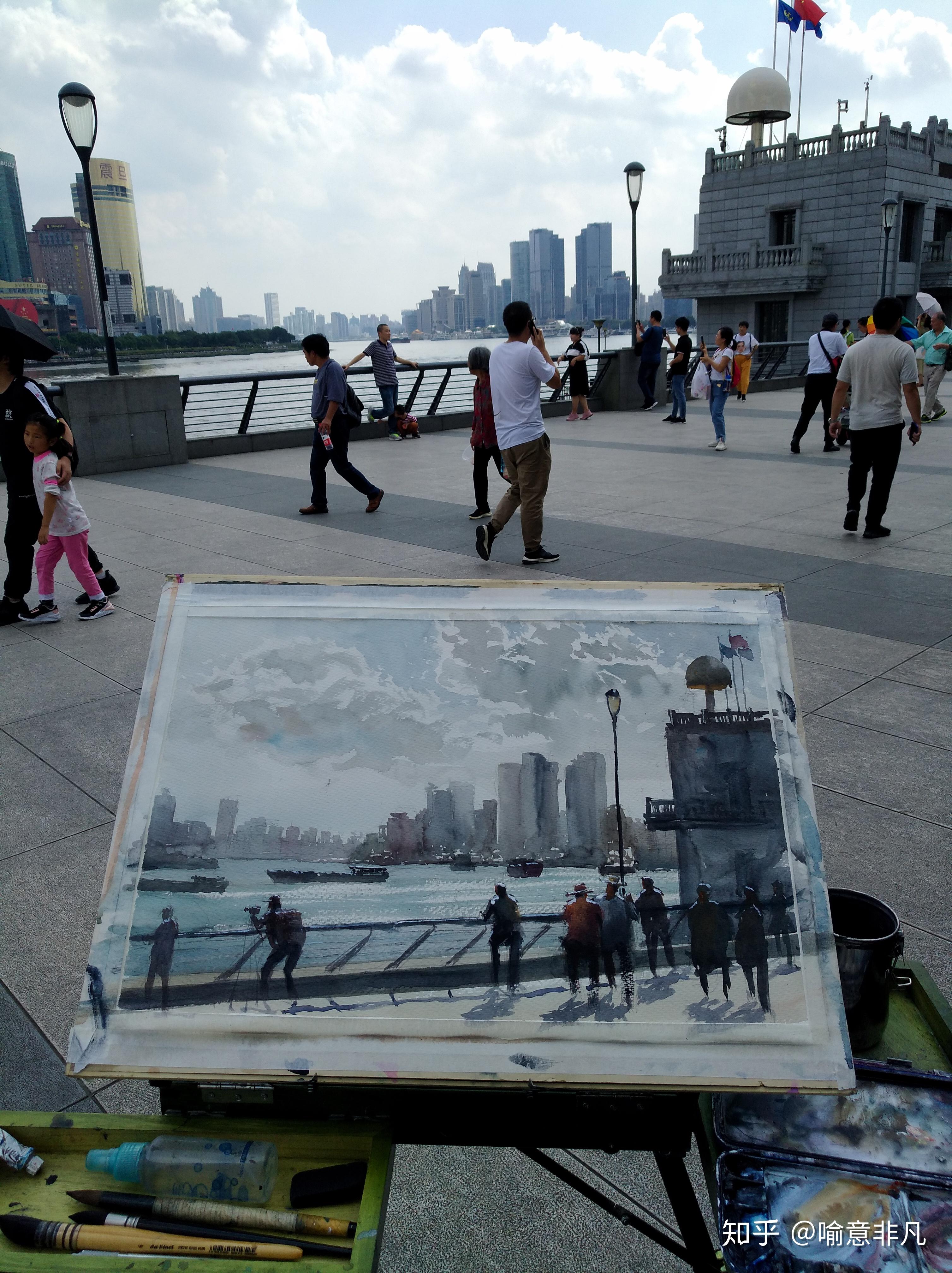 用水彩来记录上海的一天之外滩